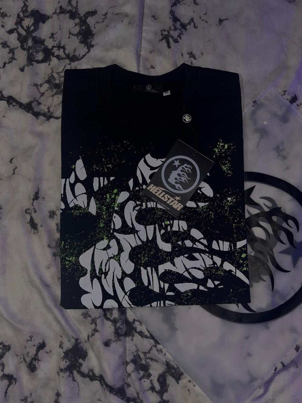Hellstar Black Graphic Tee with White & Green Print